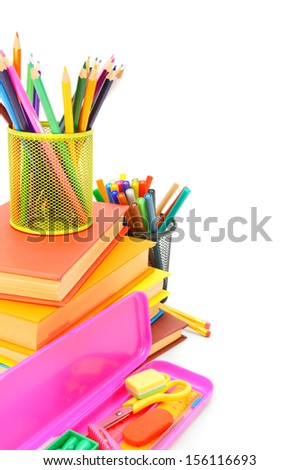 Back to school. School accessories on a white background.