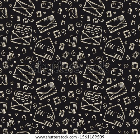 Letters Mail Envelope Love Post Postmark doodle hand drawn seamless pattern