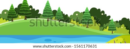 Scenery background of small hills and river illustration