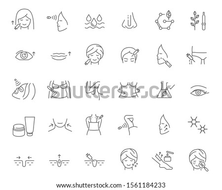 cosmetology, skin care, body care, anti-aging procedure, beauty therapy line icon set  Royalty-Free Stock Photo #1561184233