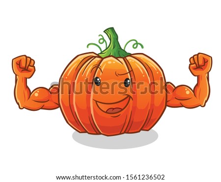 pumpkin emoticon cute chibi strong muscle face cartoon mascot vector illustration
