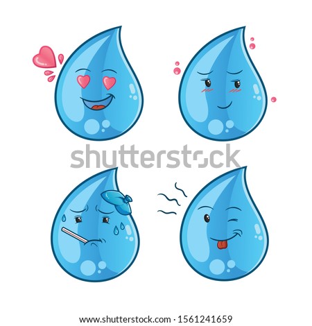 set of water emoticon smiley cute chibi face cartoon mascot vector illustration