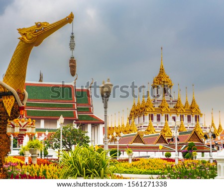 Maha Chetsadabodin Pavilion Court, metal castle backdrop Rajanaddaram Temple in Bangkok, Thailand