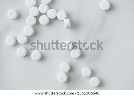 Medicine Pills  or drugs on marble background with copy space