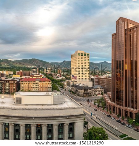 Square frame Scenic panorama of downtown Salt Lake City