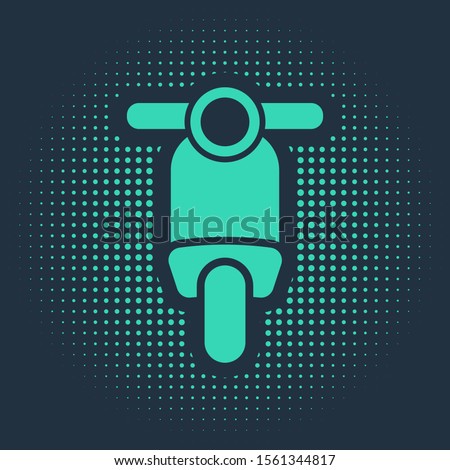 Green Scooter icon isolated on blue background. Abstract circle random dots. Vector Illustration