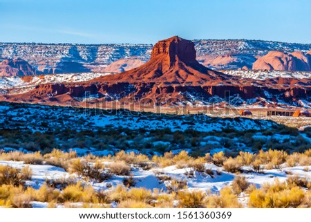 Monument valley landscape in winter with snow,Arizona-USA