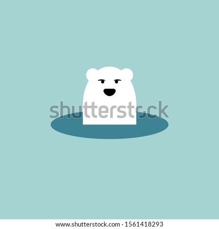 Polar bear. Arctic northern animal peeps out of ice-free hole. 
Cartoon vector illustration
