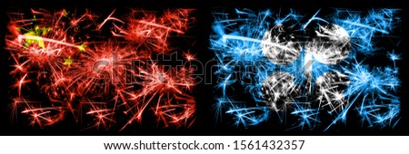 China, Chinese vs OPEC New Year celebration travel sparkling fireworks flags concept background. Combination of two abstract states flags.
