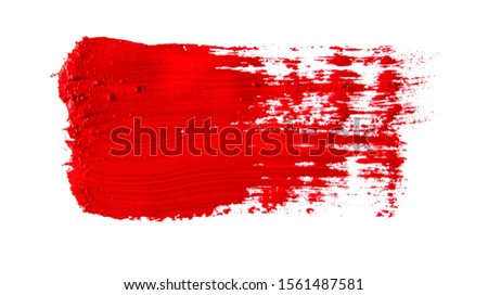 Red paint artistic dry brush stroke. Watercolor acrylic hand painted backdrop for print, web design and banners.