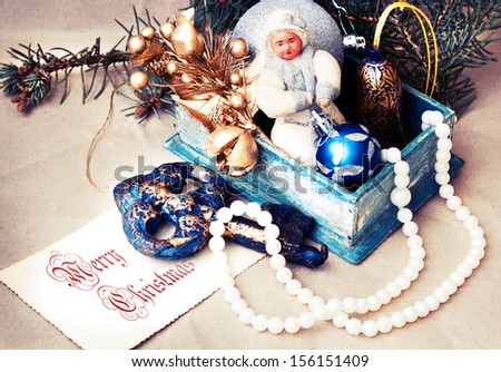 nostalgic christmas decoration with antique toys. vintage style picture
