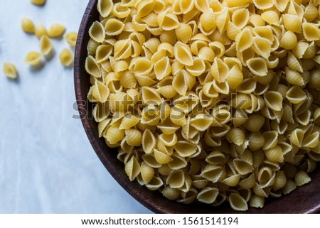 Italian Raw Pasta Shells Conchiglie / Conchiglioni in Wooden Bowl. Ready to Use.