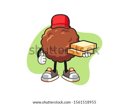 Meatball pizza delivery cartoon. Mascot Character vector.