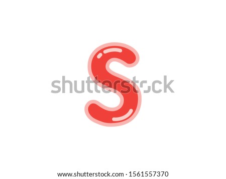 S letter alphabet red candy jelly glossy vector isolated on white background 