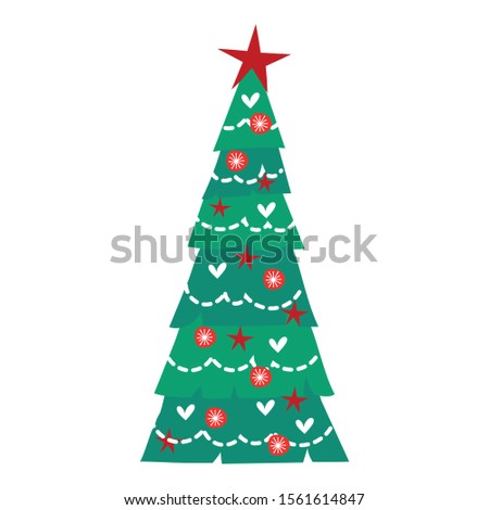 christmas pine tree with balls hanging vector illustration design