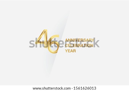 Luxury Golden 46 anniversary, minimalist logo. jubilee, greeting card. Birthday invitation. 46 year sign. Gold space vector illustration on white grey - Vector