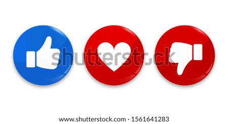 Thumb up, down and heart icon. Vector like, dislike and love icon. Ready like, dislike and love button for website and mobile app. Vector illustration. Royalty-Free Stock Photo #1561641283