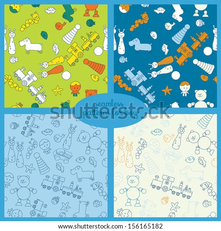 Seamless vector pattern set with toys for boy illustration