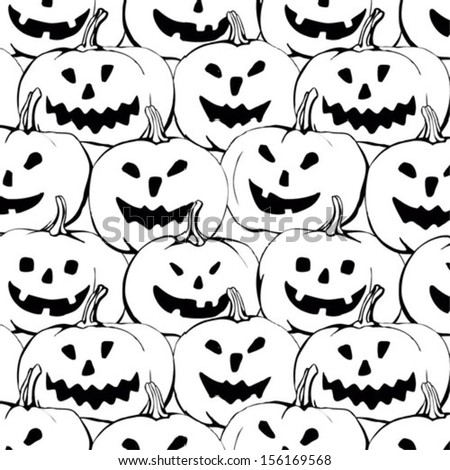 halloween seamless black and white background with pumpkin