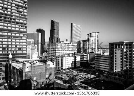 downtown urban highrise in Denver Colorado black and white