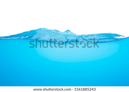 Water surface wave colour blue with bubbles of air isolated on the white background.