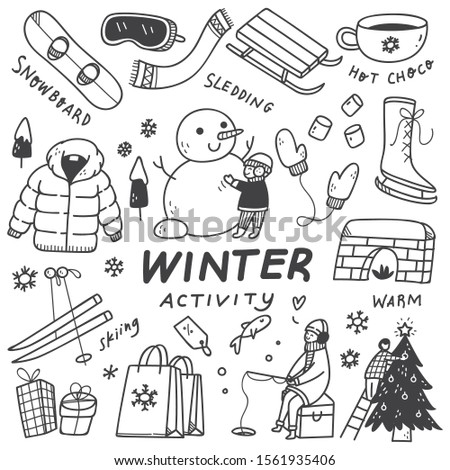 Set of Winter Activities in Doodle Style