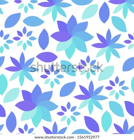 Seamless abstract colourful beautiful geometric flowers. Violet / blue / turquoise. Repetitive pattern on transparent background. EPS 10.
