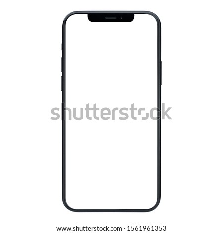 Phone display with blank white screen, Mobile phone isolated on white background with clipping path.  Royalty-Free Stock Photo #1561961353