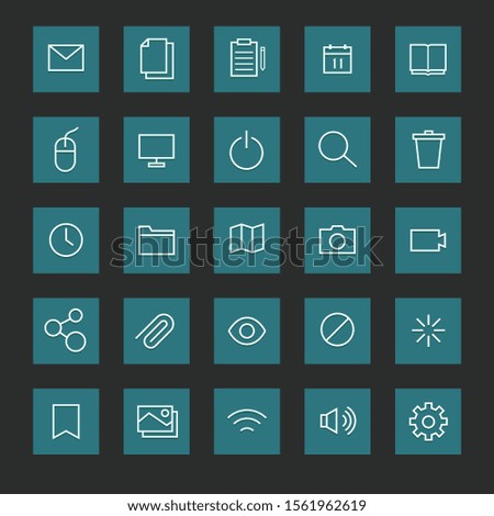 Outline icons set with images of office items