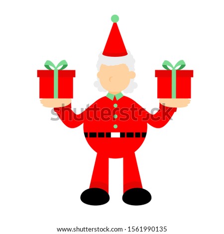 christmas red santa and gift box cartoon doodle flat design style vector illustration