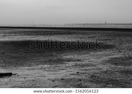black and white photography with leading line when the sea is receding