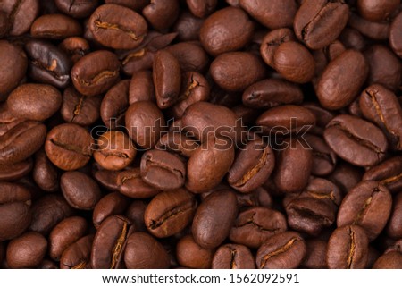 fresh Roasted coffee beans closeup. Background textured