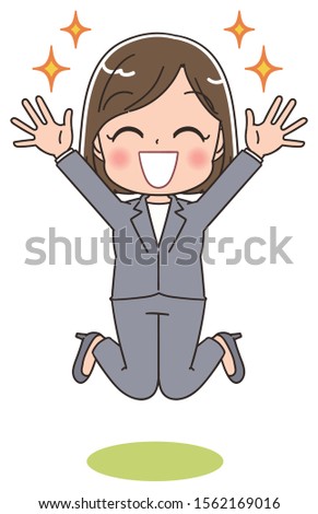 Young business woman is happy while jumping. This is a full body portrait