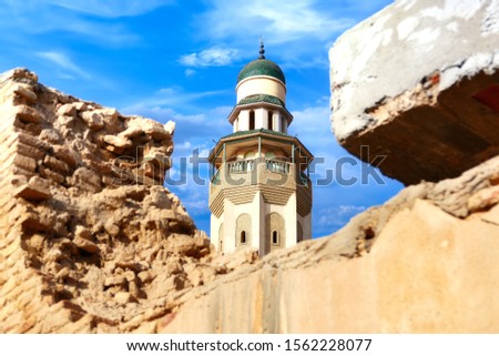 View to the Minaret of Farkous Mosque in Tozeur, Tunisia Royalty-Free Stock Photo #1562228077
