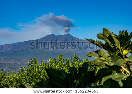 eruption of etna volcano near messina on sicily island, italy
