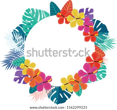 Tropical leaves background. Frames and tropical bouquets can be used for scrapbooking decoupage, textile design, clothing, web design, as well as for wallpaper. Tropical leaves and flowers. Vector. 