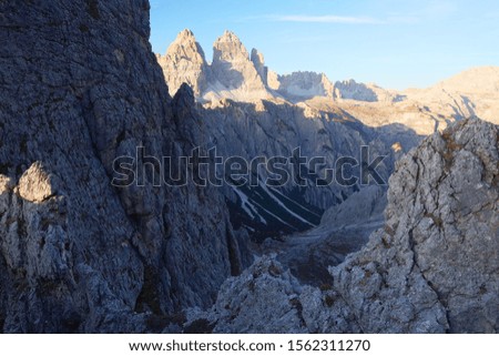 Alpine sunset landscape in Cadini di Misurina, Dolomites, Italy, Europe