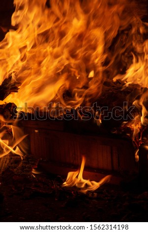 intense heat in flames of fire in a bonfire