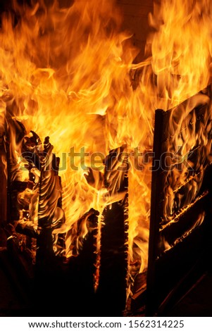 intense heat in flames of fire in a bonfire