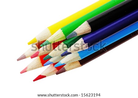 Twelve color pencils isolated on white background