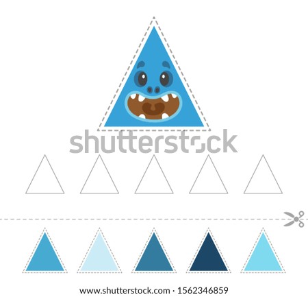 Learn shapes and geometric figures. Preschool or kindergarten worksheet for practicing motor skills. Cut and glue in order from light to dark or vice versa - Vector
