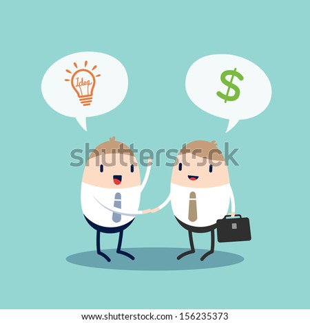 Cartoon Character Business people shaking hands / presenting idea for making money / contract agreement
