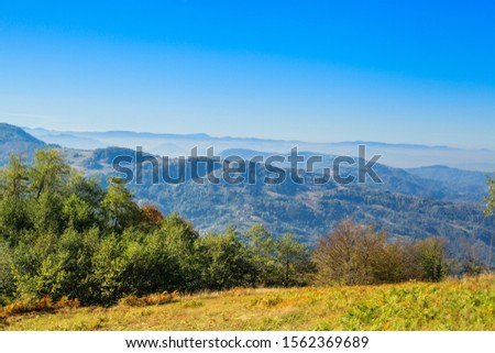Rural autumn landscape, beautiful view on hills and forest. Location Serbia.