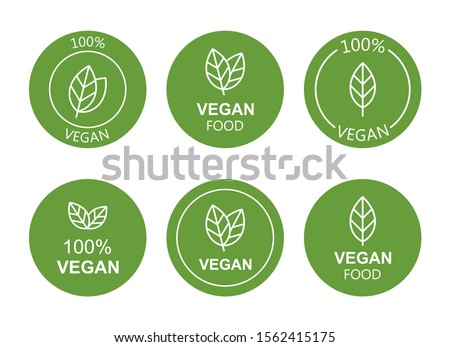 Set flat vegan icon on white background. Bio, Ecology, Organic logos and badges, label, tag. Vector illustration design. Royalty-Free Stock Photo #1562415175