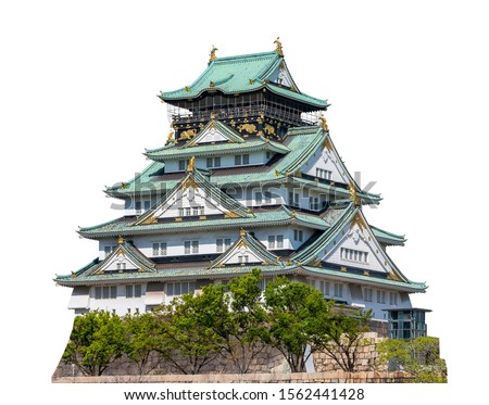 Osaka castle isolated white background with clipping path, most visited place in Osaka, Japan