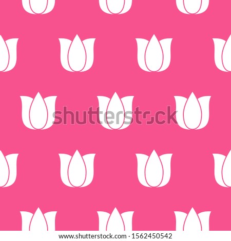 Seamless pattern with stylized cute tulips on pink background.