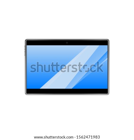 Large tablet with a blue screen on a white background