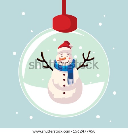 cute christmas ball with snowman vector illustration design