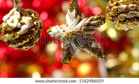 Christmas holidays composition with christmas decoration close-up on the blurred background. 

