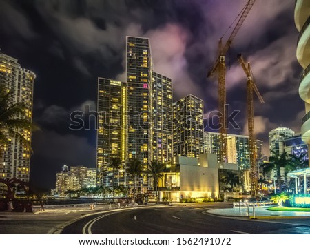 Clouds over downtown Miami at night. Southern Florida, USA